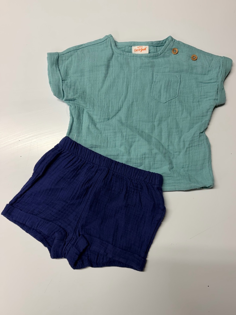 Cat & Jack Seafoam Top and Navy Blue Shorts Baby Set